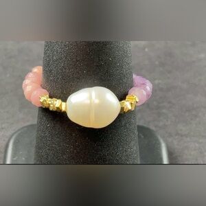 Freshwater Pearl and multi stone stretch ring